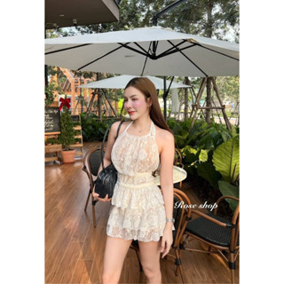 Phapassz - Set2ชิ้น เสื้อคล้องคอเปิดหลัง กระโปรงทรงA ชายระบา…