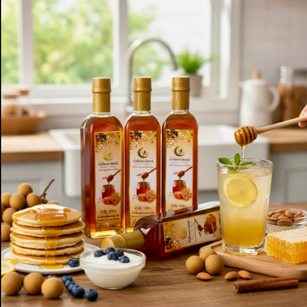 น้ำผึ้งดอกลำไย น้ำผึ้งแท้(เกรดพรีเมี่ยม) หอม หวาน ละมุน ขนาด 1000g มีเลขอย.