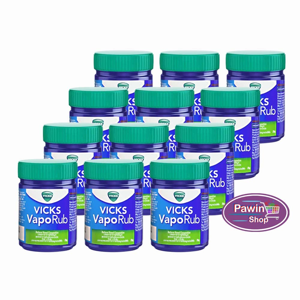 Vicks Vaporub วิคส์ วาโปรับ ยาทาระเหยบรรเทาอาการหวัด คัดจมูก 25 กรัม [12 ขวด] LL 2203