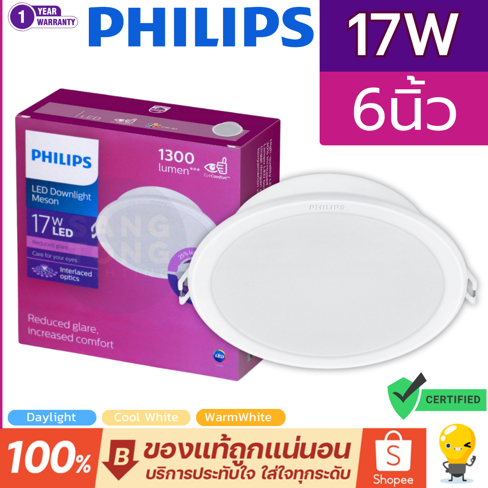 Philips โคมไฟดาวน์ไลท์ Panel LED 17W รุ่น MESON 150 59466 6 นิ้ว Gen3 Gen4 IO