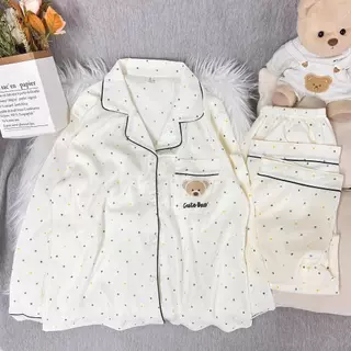 ชุดนอนผ้าไหมญี่ปุ่น ใส่สบาย แขนยาว ขายาว แต่งลายการ์ตูนสุดน่ารัก สินค้าพร้อมส่ง ขนาดอก 44 นิ้ว