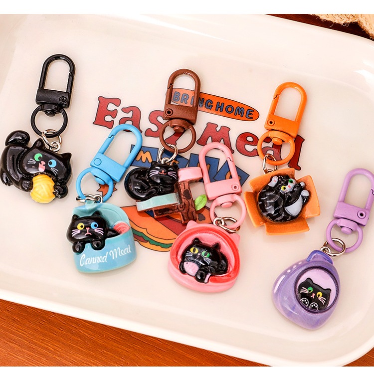 พวงกุญแจแมวดำสุดน่ารักสำหรับนักเรียน พวงกุญแจ DIY รูปที่ 4