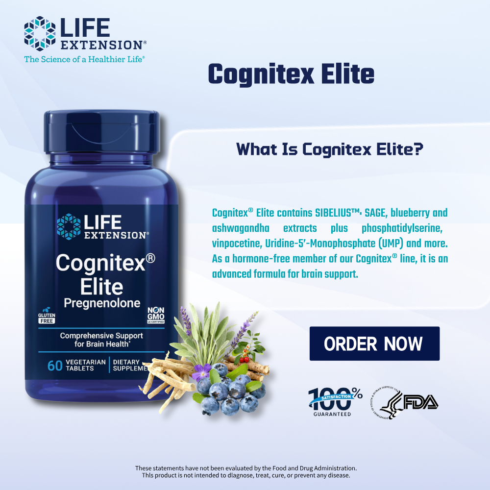 Life Extension Cognitex Elite 60 แคปซูลมังสวิรัติ: ส่งเสริมความสนใจ, ความจำ และสมดุลอารมณ์
