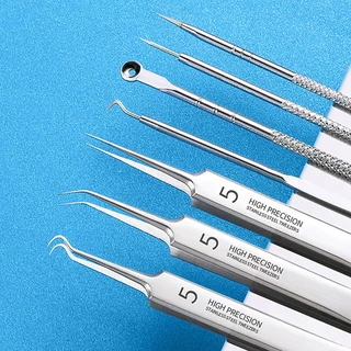 7 ชิ้น คีบหนีบสแตนเลส คีมหนีบอเนกประสงค์ ที่กดสิว เหล็กกดสิว เข็มสแตนเลส ชุดรักษาสิว acne needle