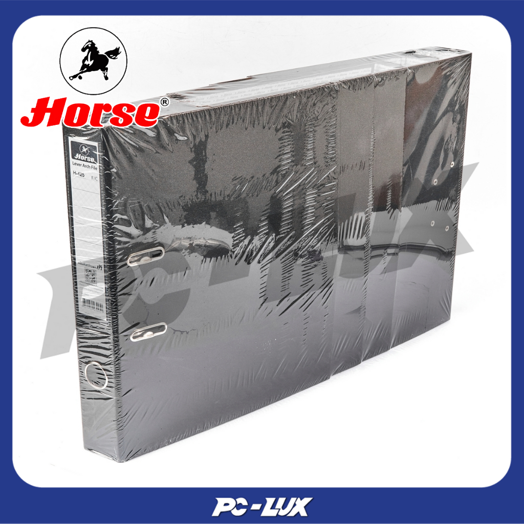 HORSE ตราม้า แฟ้มเอกสาร สันกว้าง 2 นิ้ว สีดำ แบบก้านยก ปกกระดาษหุ้ม PVC ขนาด F4 รุ่น H-425 บรรจุ 6 ชิ้น