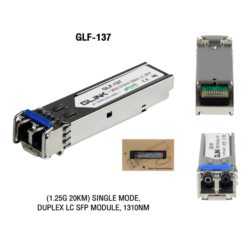 Glink GLF-137 โมดูล SFP 1.25G ไฟเบอร์ซิงเกิลโหมด ระยะ 20KM (Duplex LC / 1310nm)