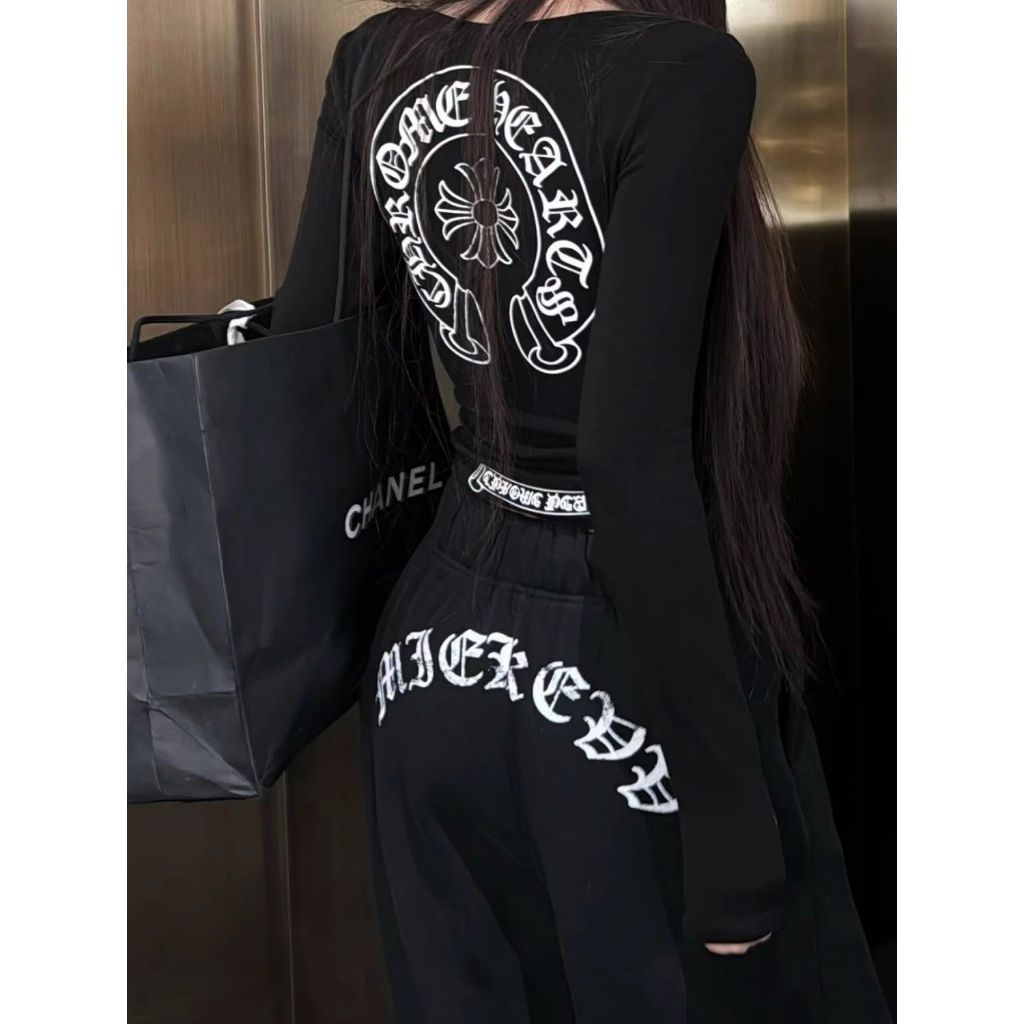 [Slim fit round neck long-sleeved T-shirt]เสื้อยืดคอกลมแขนยาวทรงสลิมฟิตพิมพ์ลายสไตล์เรโทรสำหรับผู้หญิง - รูปที่ 7