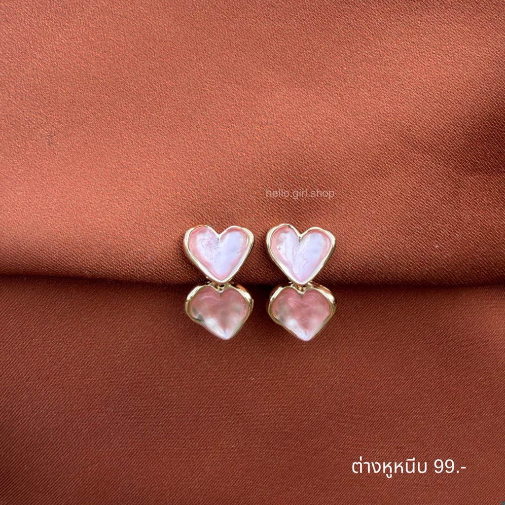 ( ต่างหูหนีบ ขดลวด ) ต่างหูหัวใจชมพู