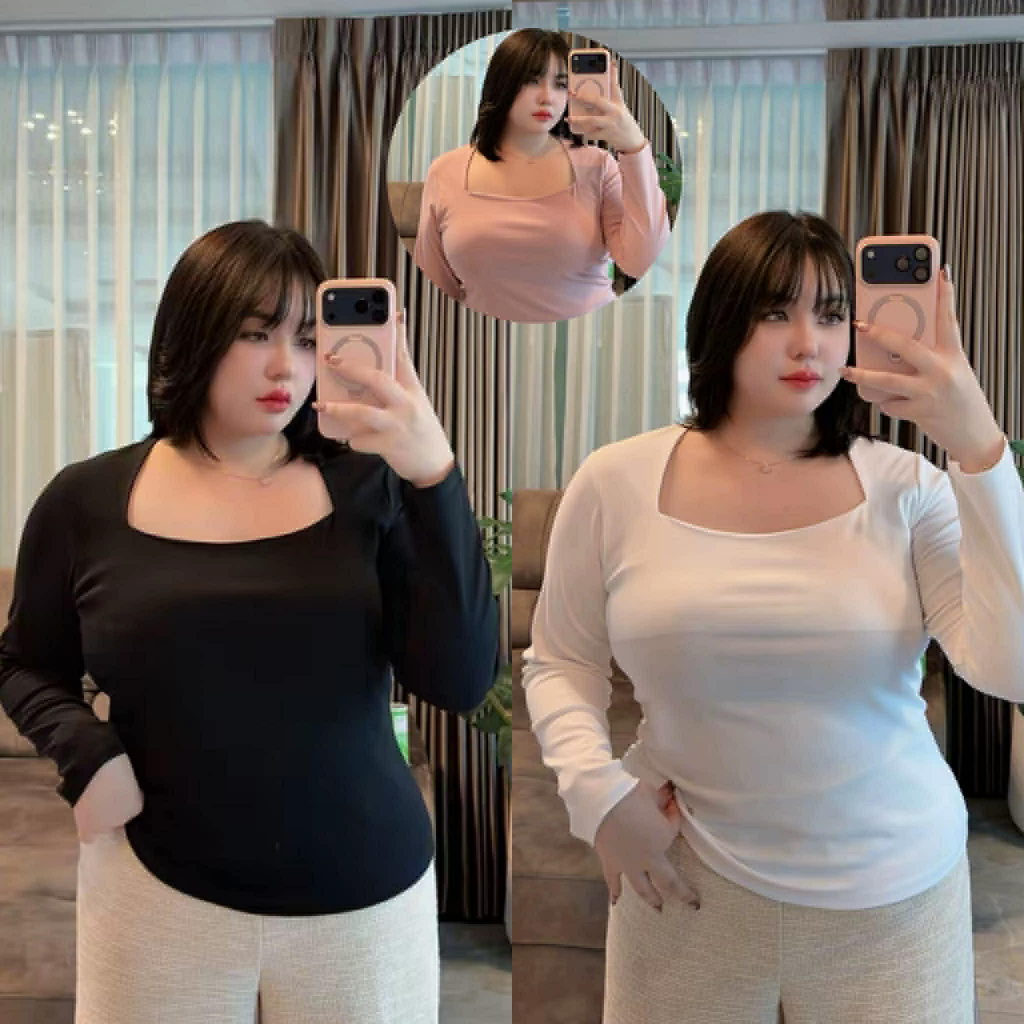 เสื้อคอเหลี่ยมแขนยาวผ้าเด้ง210G.รุ่นทรงเป๊ะ