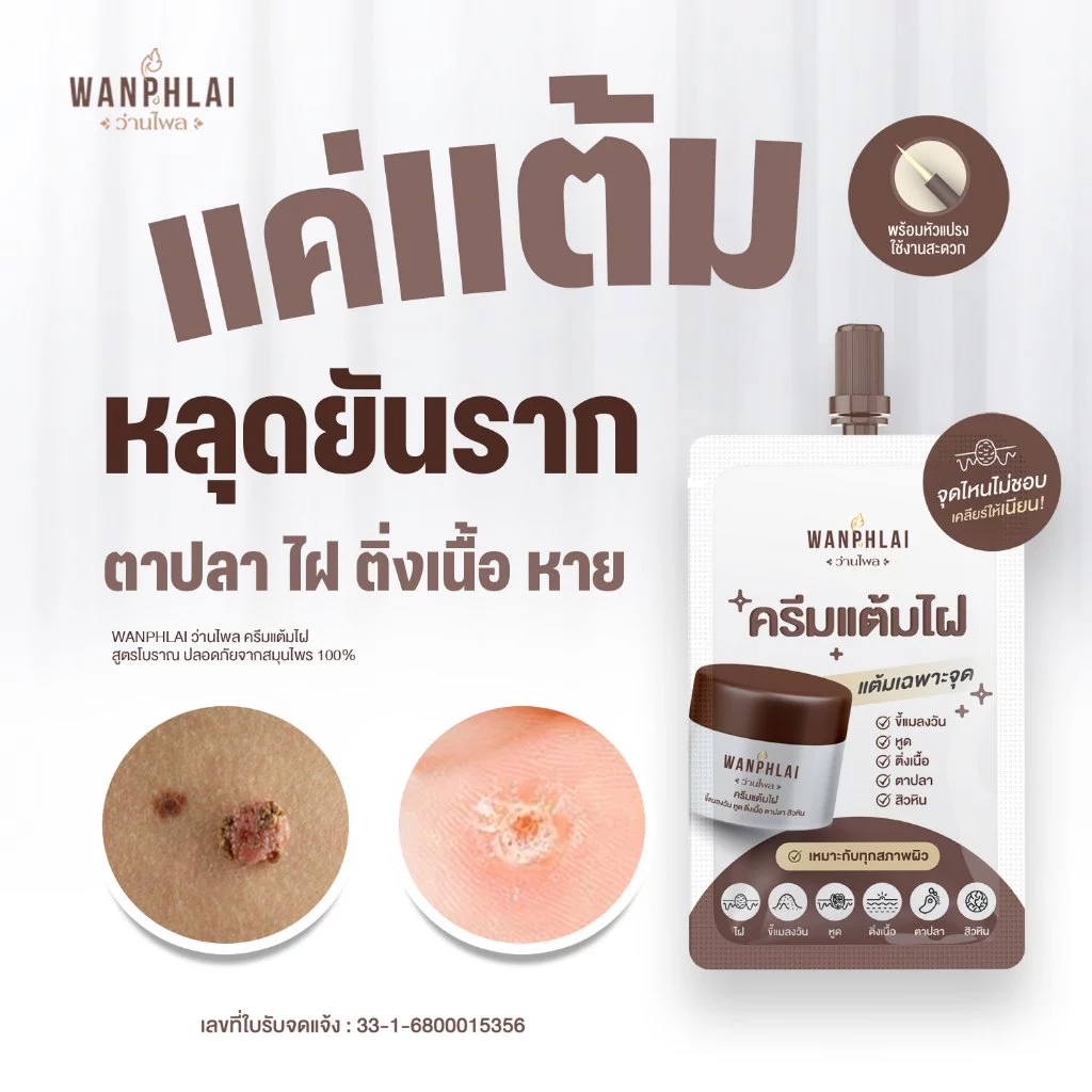 ครีมแต้มไฝ ว่านไพล ขี้แมลงวัน ติ่งเนื้อ หูด ตาปลา แก้ปัญหา สิวหิน ครีมกำจัดไฝว่านไพล ไฝ หูด จี้ไฝ แต้มไฝ ขนาด 1.2 กรัม