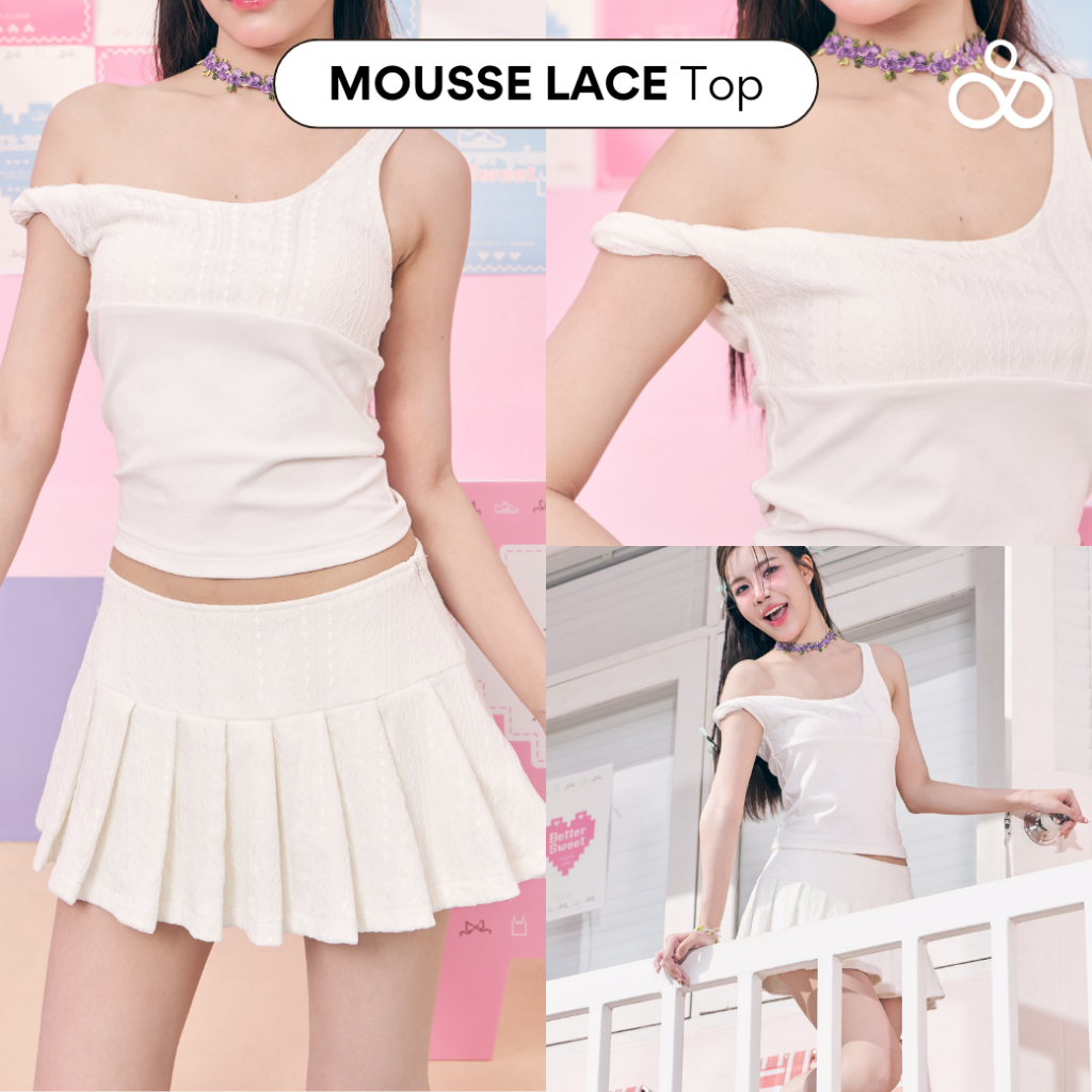 Sistersfabric - Mousse lace top เสื้อเเขนกุดสามารถใส่ได้2 เเบบ ตกเเต่งดีเทลลูกไม้