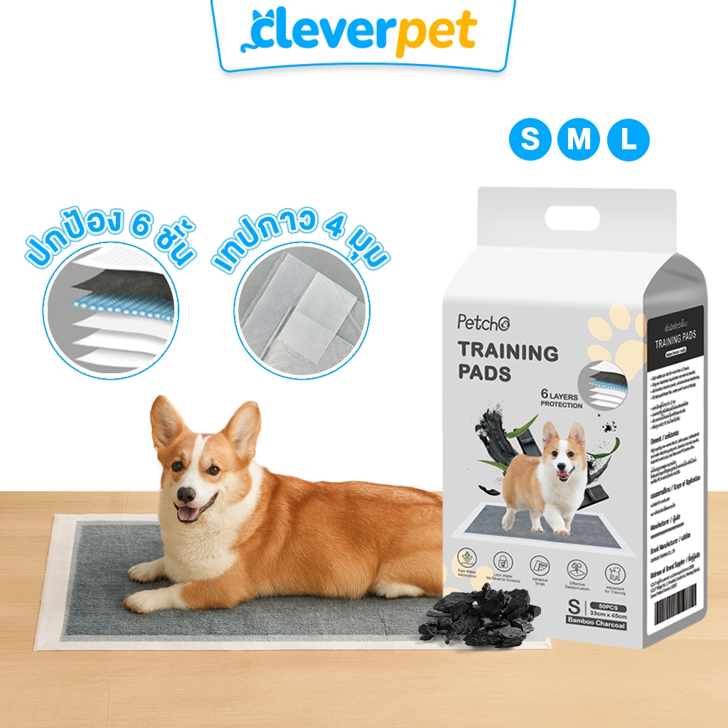 [ส่งฟรี🇹🇭] CleverPet แผ่นรองฉี่ชาโคล Premium แผ่นรองฉี่สุนัข ซึมดี เก็บกลิ่น การดูดซับน้ำ 6ชั้น
