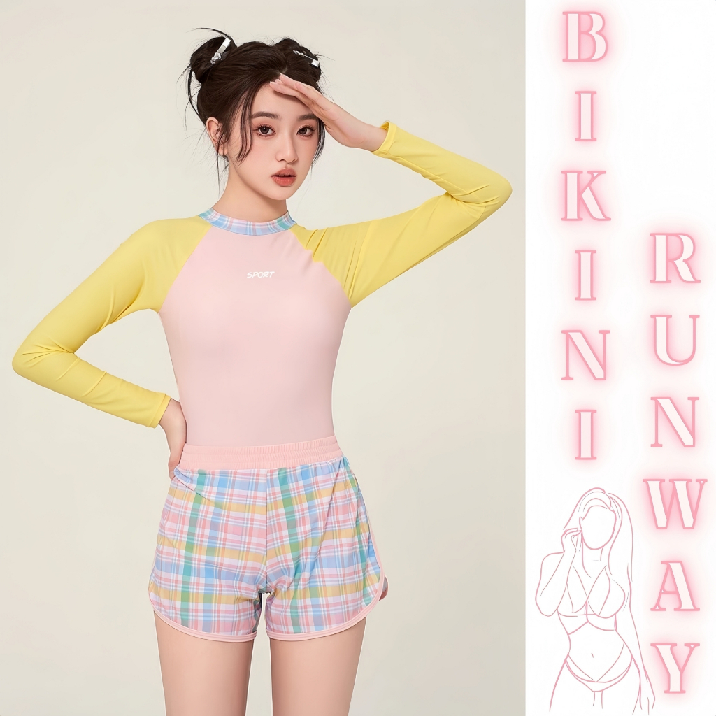 BIKINI RUNWAY ชุดว่ายน้ำแฟชั่น ชุดว่ายน้ำใส่สบาย บิกินี่วันพีชแขนยาว 🌈 ระบายอากาศ รัดรูป เนื้อผ้าดี ส่งไว Y510