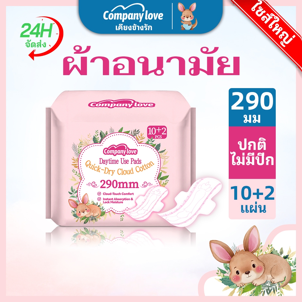 [12 ชิ้] Company Love ผ้าอนามัย ซึมซับดี กาวติดแน่น ผ้าอนามัยแบบบาง สำหรับกลางวัน/กลางคืน แบบมีปีก 29ซม ผ้าอนามัยแบบกางเ