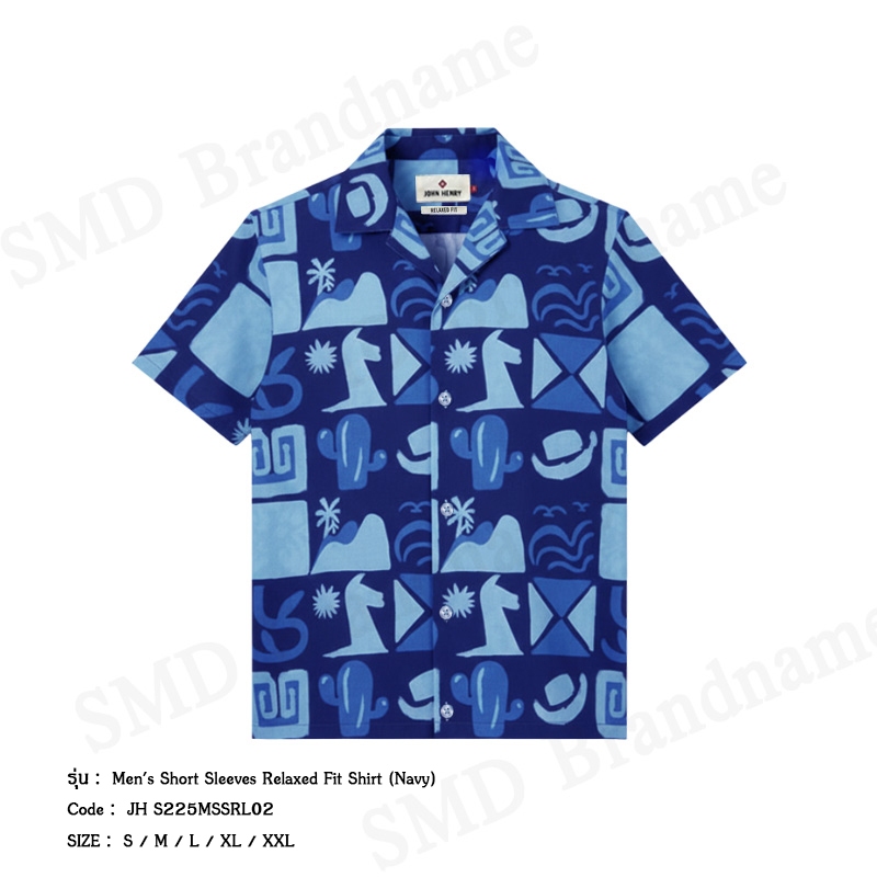 John Henry เสื้อเชิ้ตแขนสั้นผู้ชาย รุ่น Men's Short Sleeves Relaxed Fit Shirt (Navy) Code: JH S225MS