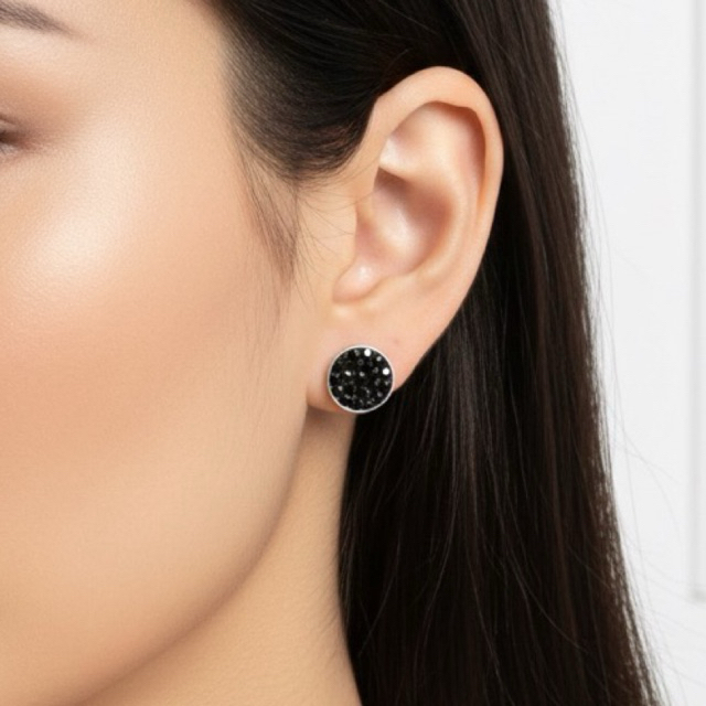 Black Pave Circle Stud Earrings