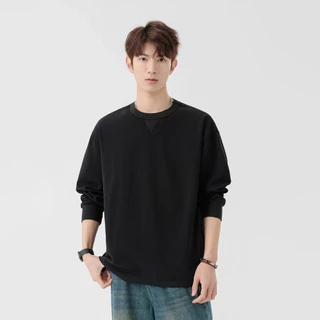 B&R เสื้อยืดแขนยาว Long Sleeve Tee คอกลม สีล้วน สไตล์อเมริกันวินเทจ หลวมใส่สบาย แฟชั่นแมทช์ง่าย สาม