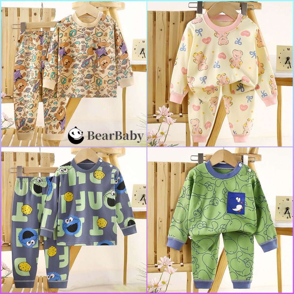 BEAR BABY ใหม่ ชุดนอนแขนยาว ขายาว เสื้อผ้าเด็ก ชุดนอนกันหนาว ผ้าcotton Size73-130cm