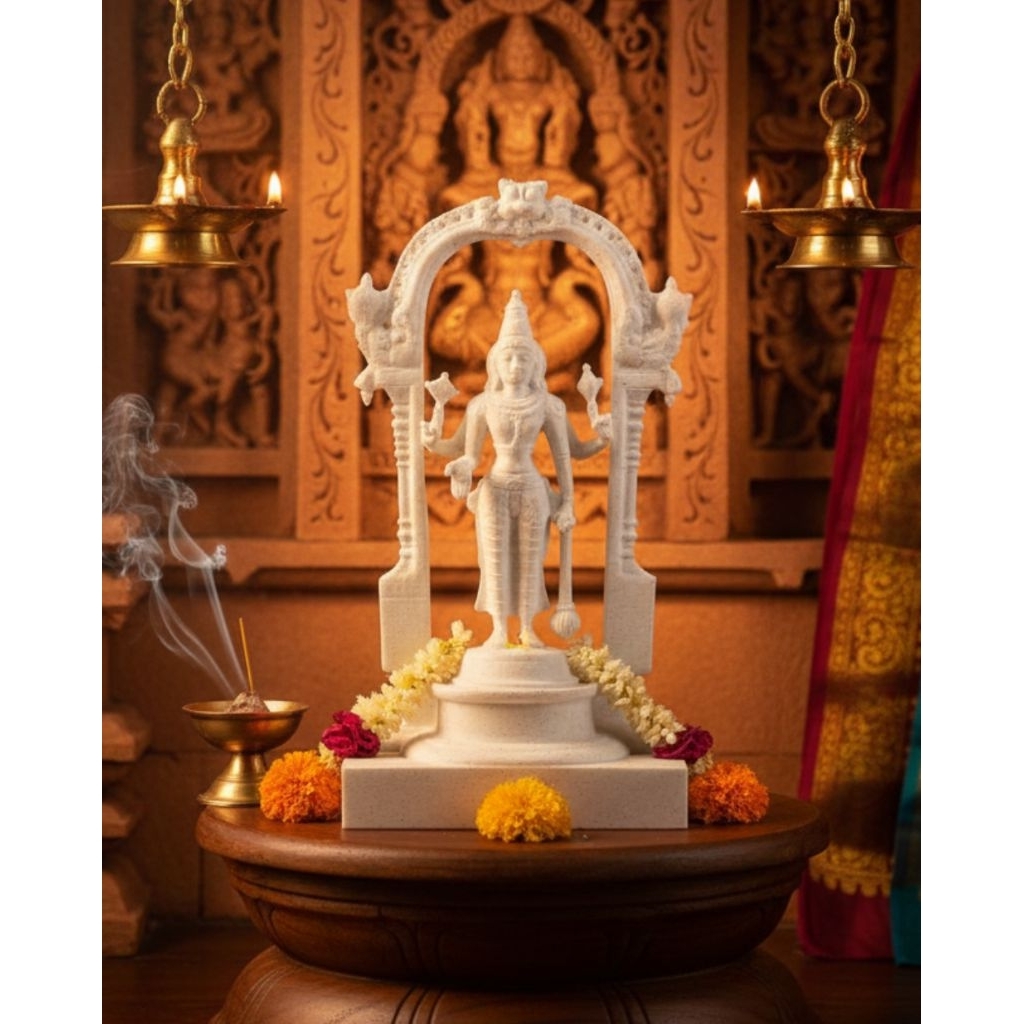องค์ ศรีนารายณ์ ไวกุณฐนาถปางสถิตบัลลังก์มงคล​โมเดลสลักหินอ่อนเทียม (White Stone Finish) มนต์ขลังแห่งการบูชาที่สมบูรณ์แบบ