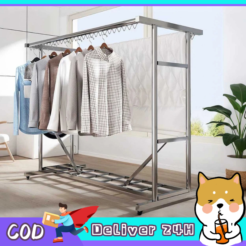 Dogegg ราวแขวนเสื้อสแตนเลสสตีล ราวตากผ้า โครงเสา4ด้าน มีห่วงป้องกันลม แข็งแรงมั่นคงกว่าเดิม ใช้ในบ้านหรือนอกบ้านได้