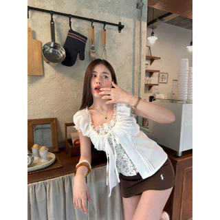 Piangpair•Flower Top เสื้อแต่ง2ชั้น ผูกโบว์หน้า แต่งลูกไม้แขน