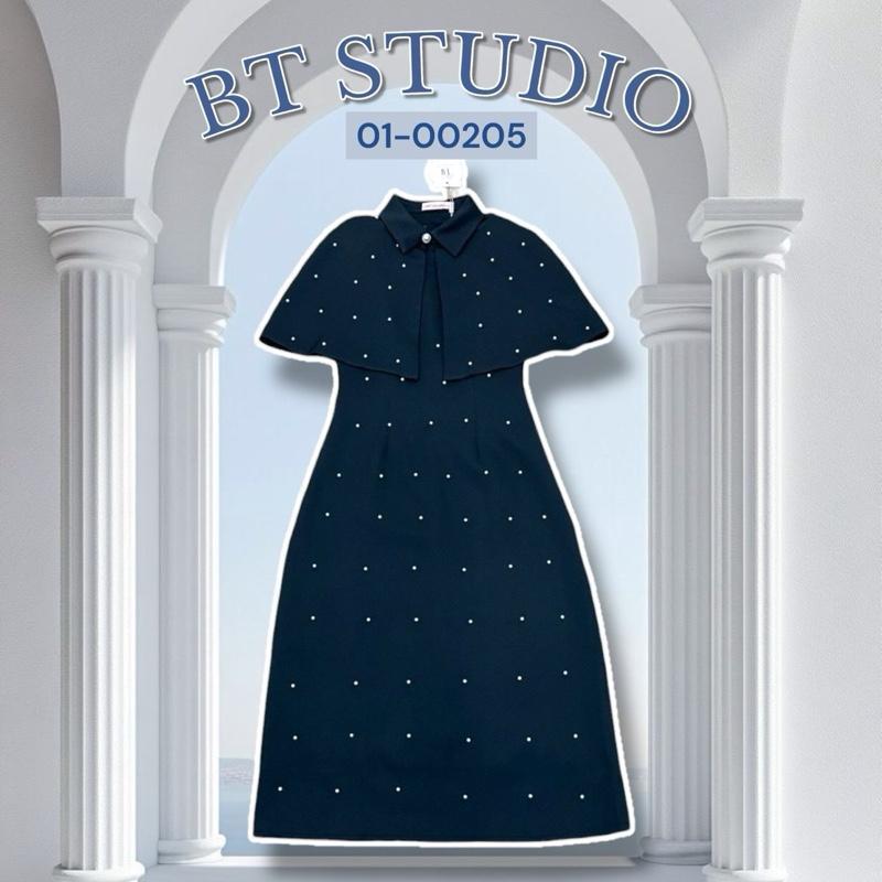 BT 01-00205 เซท 2 ชิ้น เดรสยาวแขนกุด คอกลม เสื้อคลุมไหล่ตัวสั้น คอปก กระดุมหน้า ปักมุกสีขาว  ชุดออกงาน ทำงาน ชุดเรียบร้อ