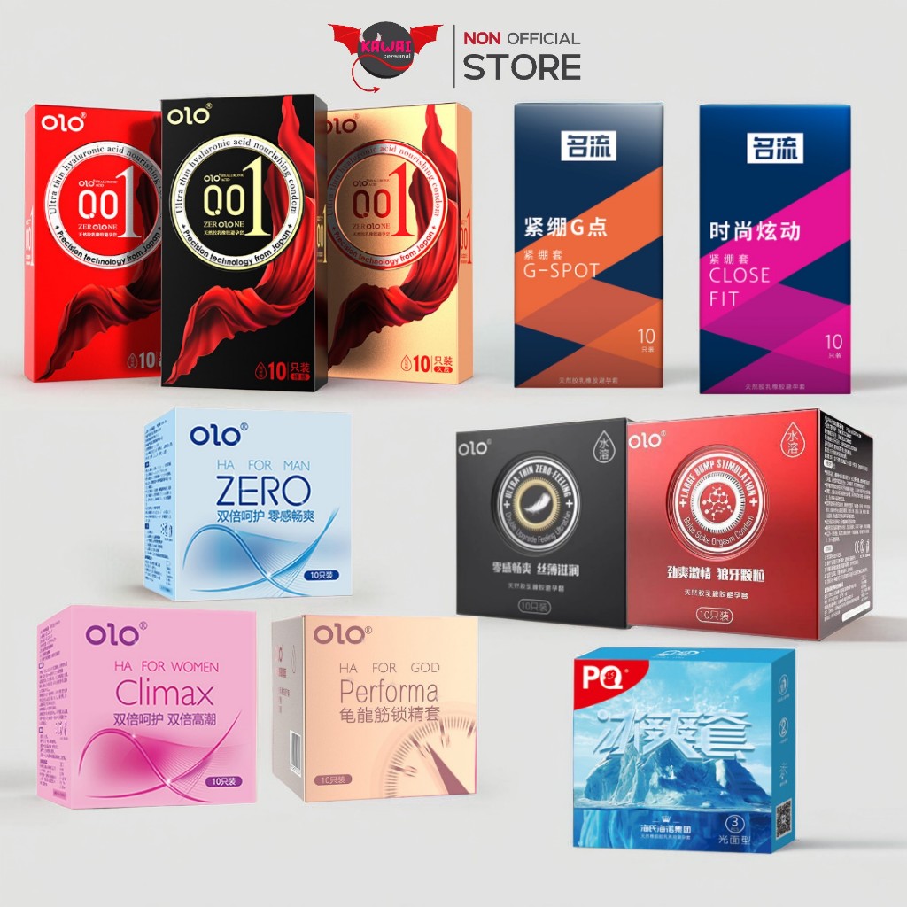 รวมถุงยางอนามัย OLO รุ่น Performa ชนิดเรียบ บาง ปุ่ม เย็น บางกว่า 001 ไซส์ 49–52 มม.