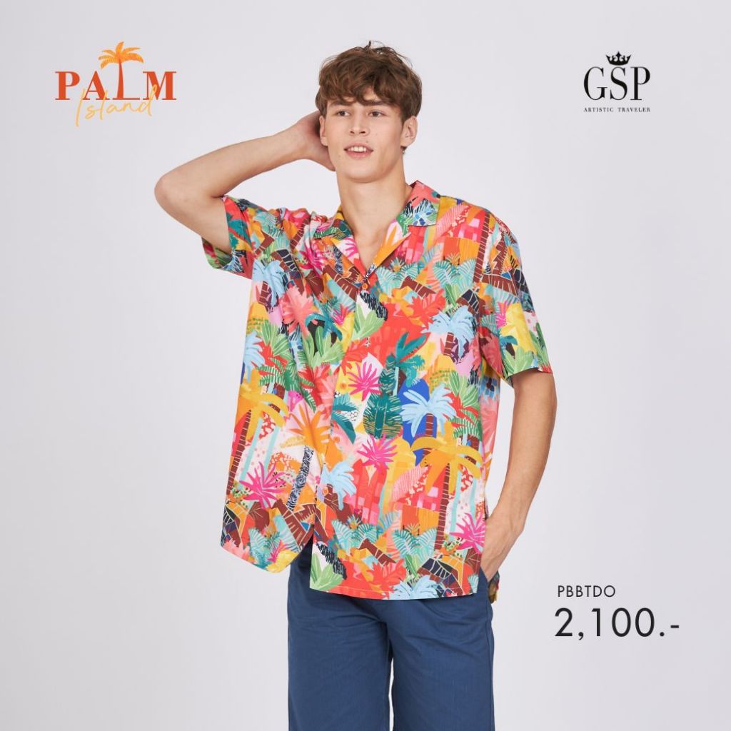 GSP Unisex shirt Palm island เสื้อ ปกฮาวาย สีส้ม PBBTDO