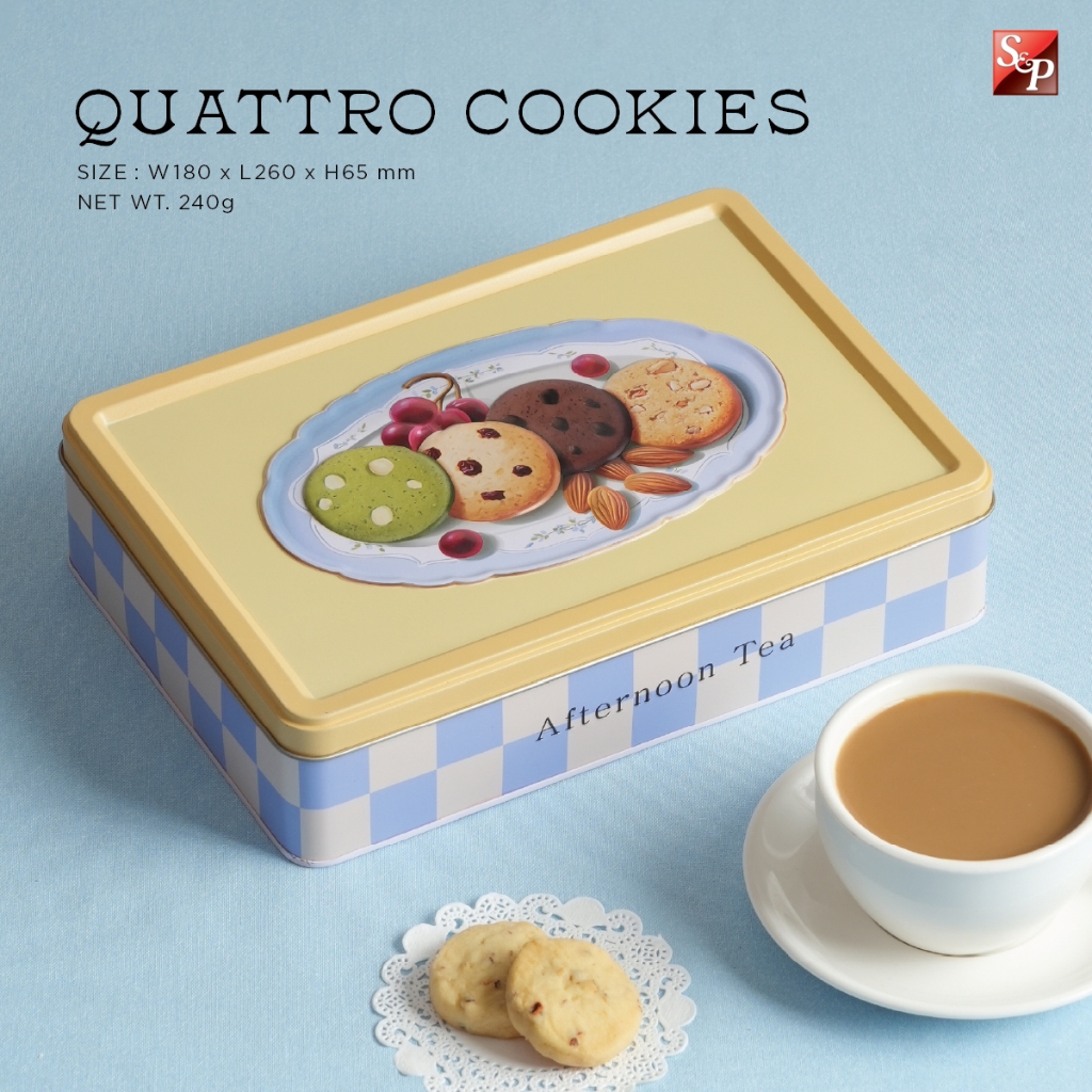 S&P Quattro Cookies เอส แอนด์ พี ควอตโตรคุกกี้ กล่องโลหะ ของขวัญพรีเมียม คุกกี้ 4 รส 240กรัม