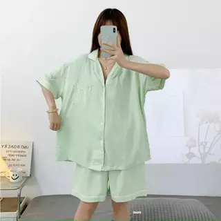 ชุดนอนผ้าไหมญี่ปุ่นสีพื้น เเขนสั้น-ขาสั้น ผ้านิ่มใส่สบาย บิ๊กไซส์ อก52