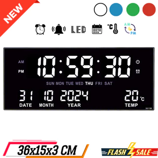 【COD】ใหม่เอี่ยม นาฬิกาดิจิตอล LED รุ่นJH-3615 แขวนติดผนัง Number ClockLED ขนาด 27x13x3CM พร้อมส่งฟรีหัวชาทและอะแดปเตอร์