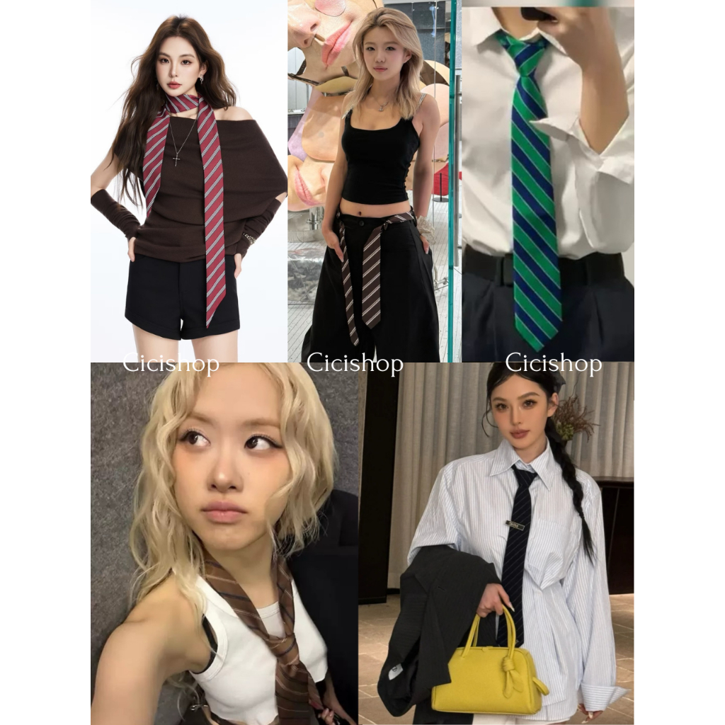 Cicishop(LD555) เนคไทลายทางสไตล์อังกฤษใส่ได้ทั้งชายและหญิง หรือคาดเป็นเข็ดขัดก็เท่อีกแบบ สไตล์ออกงานหรือทางการ