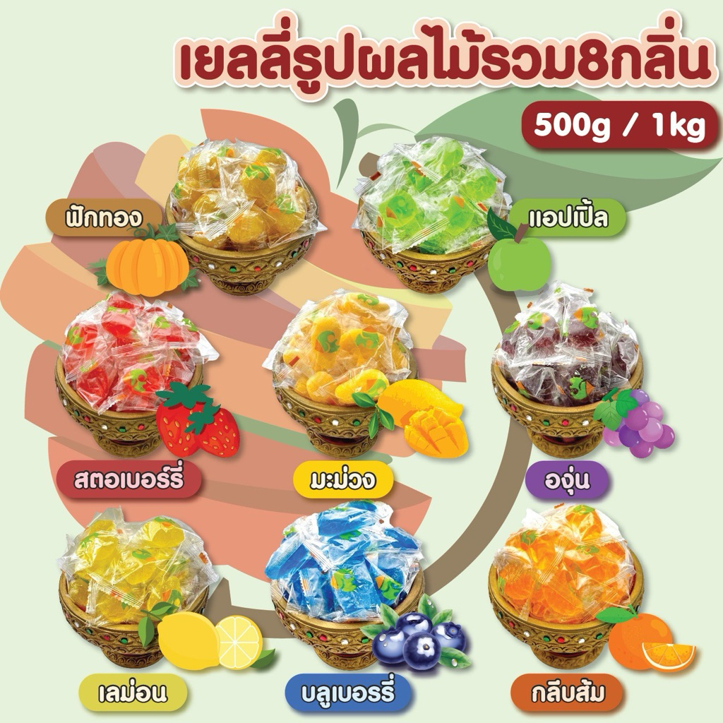 เยลลี่รูปผลไม้  เยลลี่รูปผลไม้รวม 8 กลิ่น สินค้าพร้อมจัดส่ง