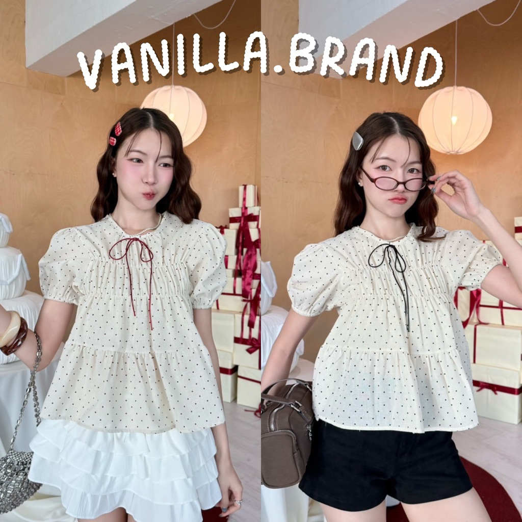 เสื้อแขนพอง แต่งผูกโบว์ปลายแขน -kn / VB0396