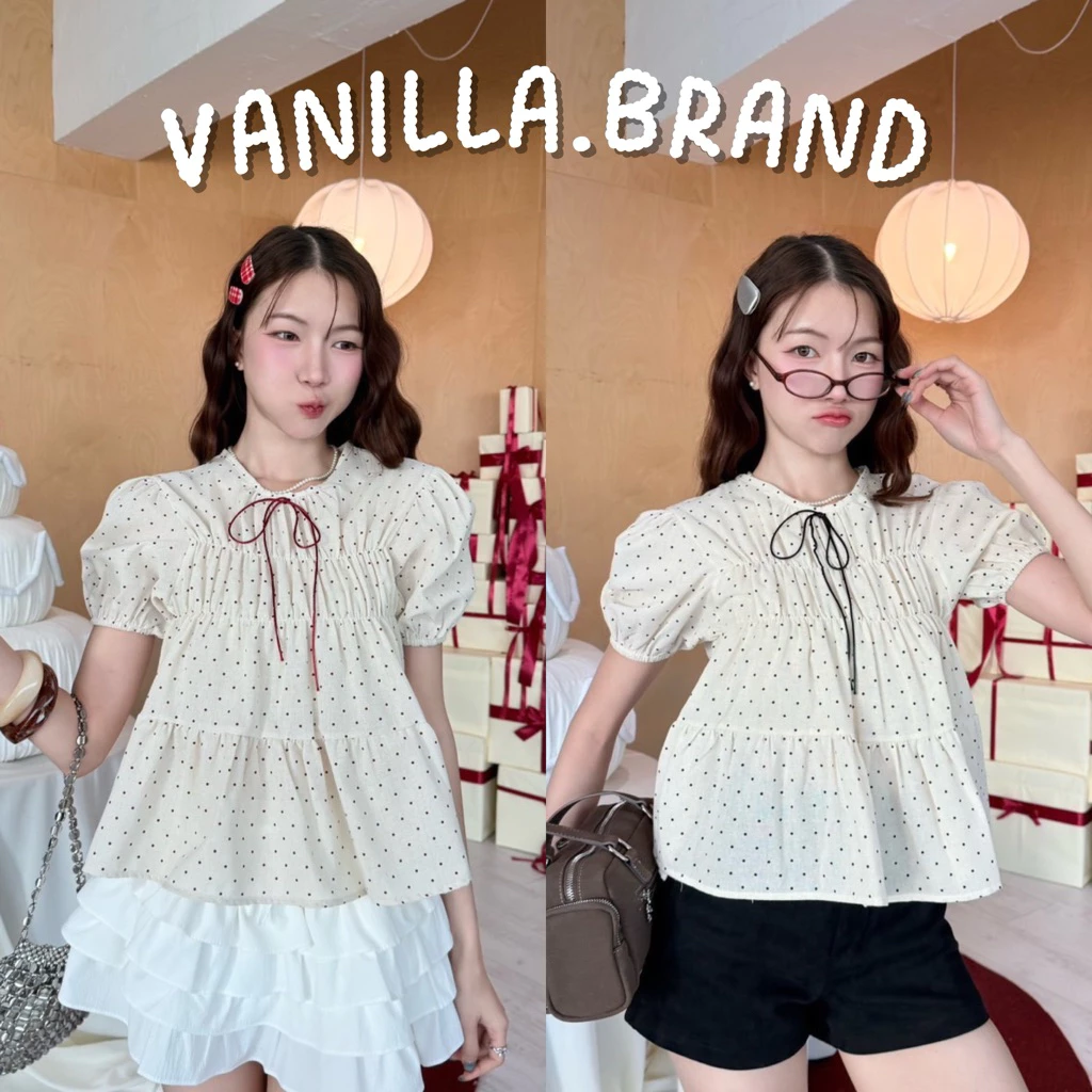 เสื้อแขนพอง แต่งผูกโบว์ปลายแขน -kn / VB0396