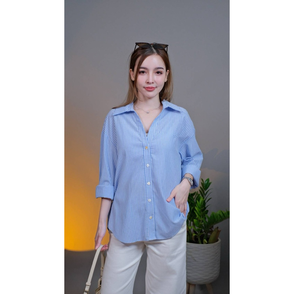 Chanan☘️เสื้อเชิ้ตแขนยาวคอปกลายริ้ว ผ้าOxford พรีเมียม ผ้านิ่มสบาย ใส่ทำงาน ใส่ได้หลายโอกาว มี6สี รุ
