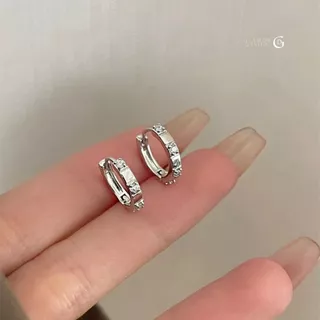 GLAMOR✨ต่างหูเงินแท้ Aura Hoop ต่างหูทรงเรขาคณิตประดับเพชรแวววาว ประดับเพชร เงินแท้925 ต่างหูผู้หญิง