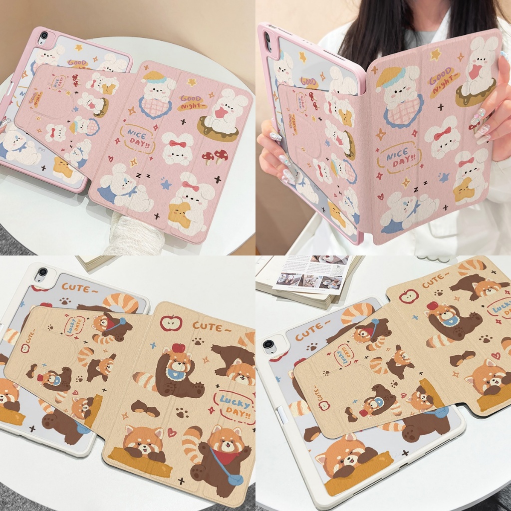 ⚡พร้อมส่ง⚡เคสไอแพด Air8 Gen12 Air7 ที่ใส่ปากกา กระต่าย หมีน้อย เคสiPadหมุน 360°Gen11 Air6 Gen10 Air5