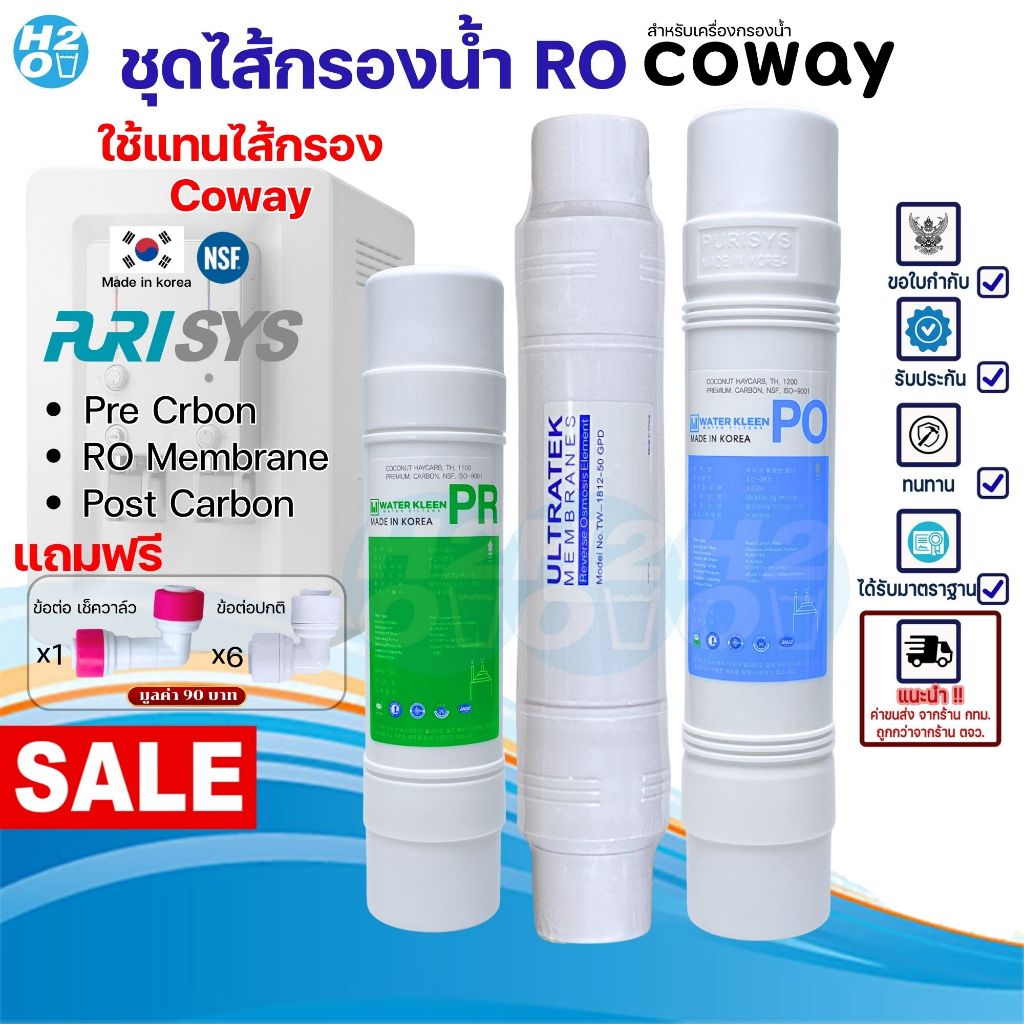 ชุดไส้กรอง 3 ชิ้น RO อาร์โอ ใช้แทนไส้กรอง Coway สำหรับเครื่องกรองน้ำ Coway รุ่น CHP08AR CHP18AR