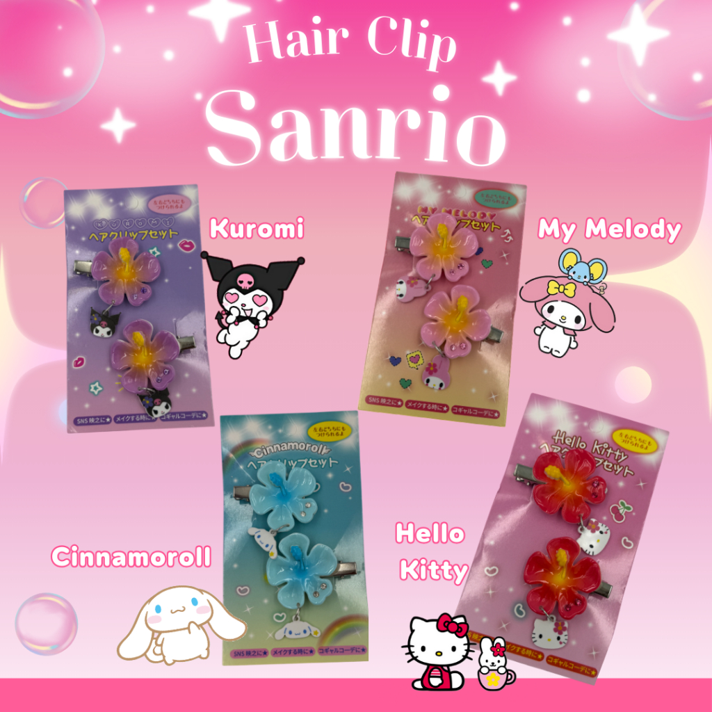 กิ๊บติดผม Sanrio ดอกไม้พร้อมตุ้มคาแรกเตอร์น่ารัก Hello Kitty, My Melody, Kuromi, Cinnamoroll