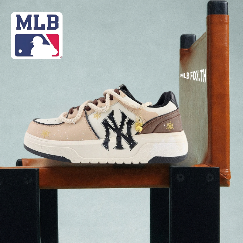 (💯ของแท้ 100%)  MLB Chunky Liner Barefoot Sneaker khaki 3ASXCA12N-50WHS