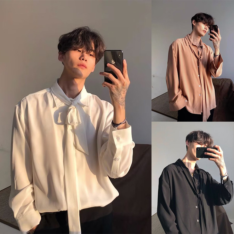 [COD]เสื้อเชิ้ตผู้ชายสีพื้นเทรนด์ใหม่ฤดูใบไม้ผลิ แขนยาว เสื้อยูนิเซ็กซ์อเนกประสงค์ เสื้อกันหนาว M-3XL Men Clothing