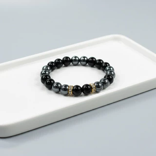 [โชคลาภ คุ้มครอง] กำไลหินนิลดำ Onyx + เฮมาไทต์ Hematite โทนดำมินิมอล THE MIDNIGHT 8 mm. | NAREEGIVES