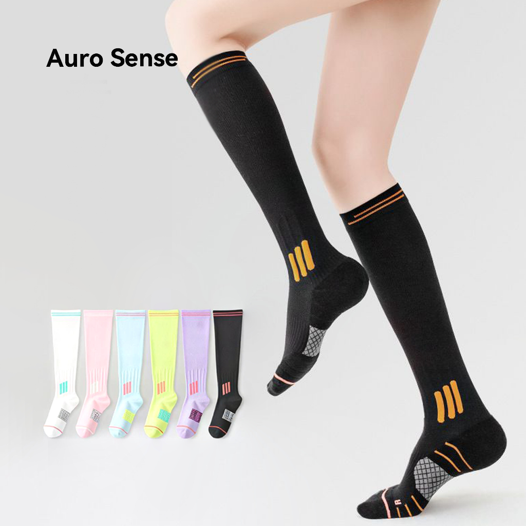 Auro Sense ถุงเท้ากีฬาแบบยาว บีบกระชับ ซัพพอร์ตน่อง ลดอาการล้า สีสันสดใส เหมาะสำหรับ วิ่ง ฟิตเนส รูปที่ 6