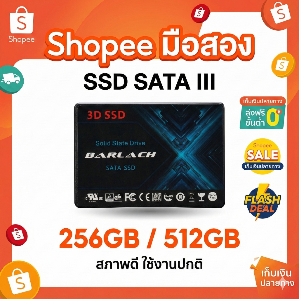 SSD มือสอง 256GB / 512GB SATA 3 (คละรุ่น/BARLACH) อัพเกรดคอม โน้ตบุ๊ก สภาพสวย พร้อมส่ง