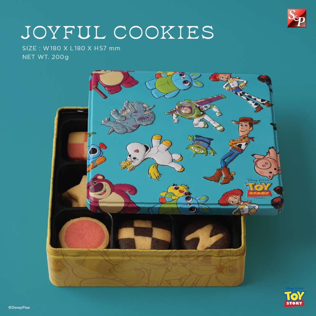 S&P Joyful Cookies คุกกี้ทอยสตอรี่ (Toy Story) กล่องเหล็กลายลิขสิทธิ์ ของขวัญจับฉลาก ของสะสมจ คุกกี้รวมรส 200 กรัม