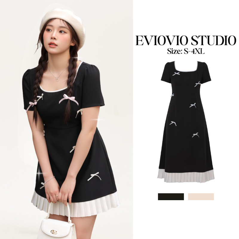 【EVIOVIO】เดรสใหม่ เดรสกระโปรง เดรสสีพื้นสุภาพ ชายระบายมีทั้งแบบสั้นและแบบยาว S-4XL พร้อมส่งทันที☘️✨ เดรสสาวอวบ พลัสไซส์