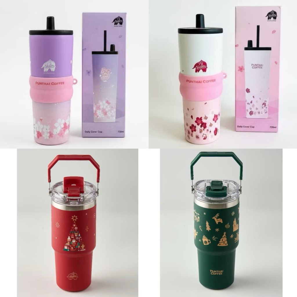 (ทักลด50%) พร้อมส่ง ไทยแท้ แก้ว Punthai Bast Mom Ever และ แก้วคริสมาส festival 2025 แก้วพันธ์ไทย เคลือบเซรามิค