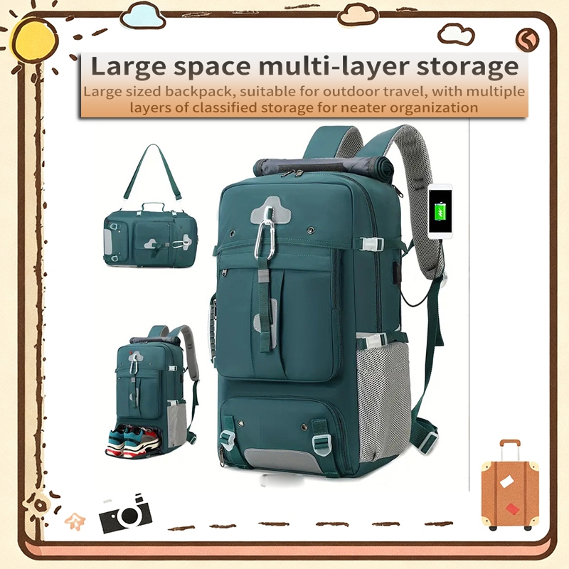 60L🎒 กระเป๋าเป้สะพายหลังเดินทางกันน้ําความจุขนาดใหญ่ - ช่องใส่รองเท้า Roll top Multi-color Unisex