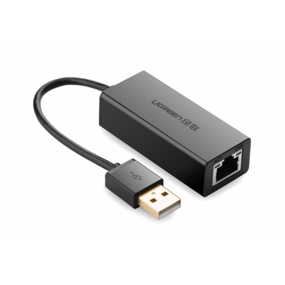 UGREEN (30305) USB 2.0 10/100 Mbps Network Adapter--ABS case Black-มีไฟสถานะ
